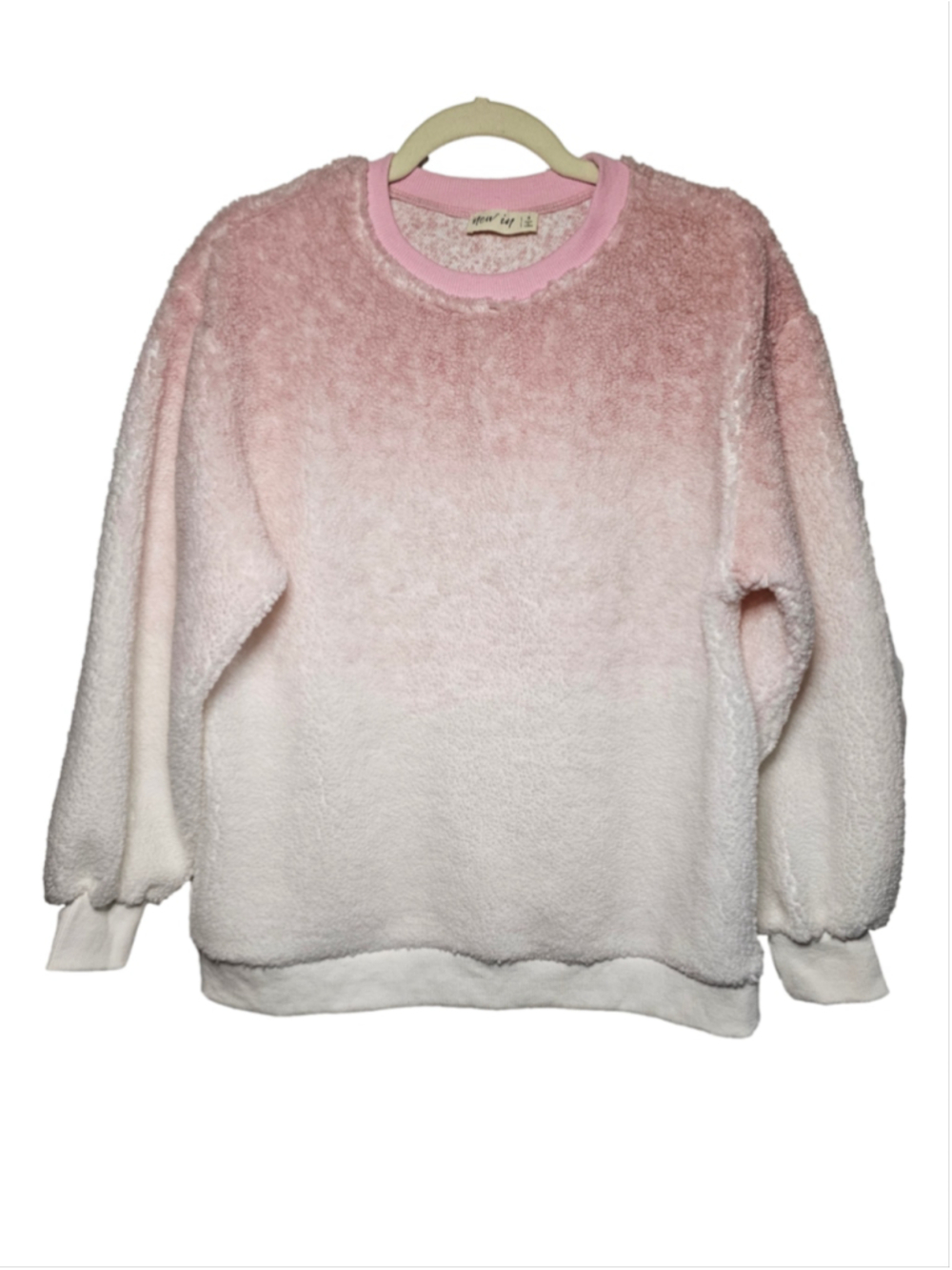 New In Pink Ombre Sherpa Fleece Pullover Sweatshirt Size Small Cozy Fuzzy Top